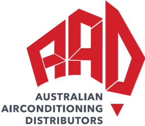 Australian Airconditioning Distributors logo with red geometric design and text.