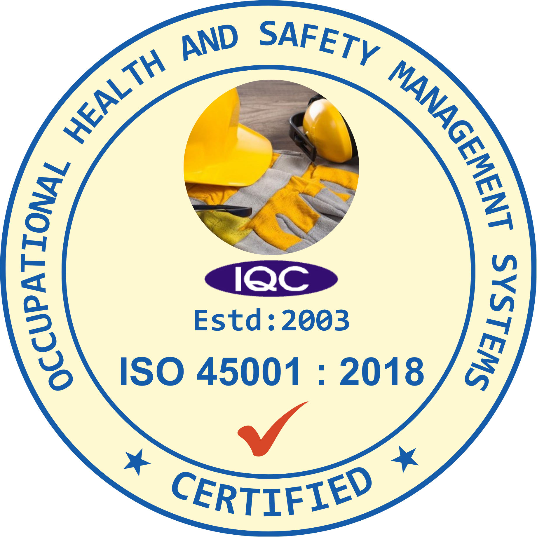 Occupational Health and Safety Management Systems ISO 45001 Certification Badge